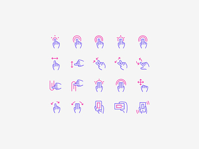 Touch Screen Hand Gesture Icons dailyui design geometric icon design icon set iconography illustration illustrator ui ui design vector