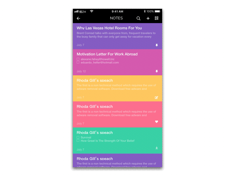 Notes and Reminders app article articles dailyui demo list mobile note notes principle prototype animation reminders sketch ui ux
