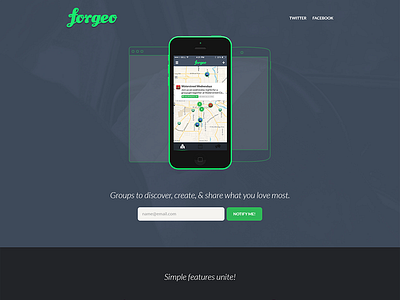 Forgeo Landing Page app email iphone landing map signup ui web