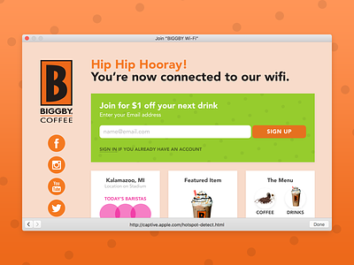 Biggby Wifi Success Screen Concept biggby coffee form ia icons login michigan ui ux web wifi