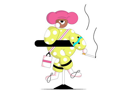 Character 2 bar character pink shapes simple smoke tired