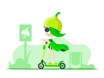 Lime character electric girl green helmet lime ride ride share scooter