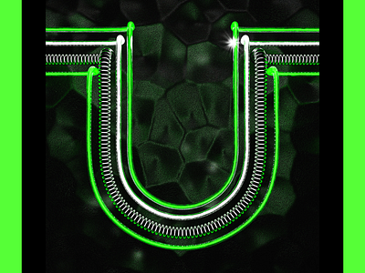 glowy U 3d 3d illustration letter neon type typography
