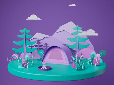 Campin' 3d 3d illustration camp camping campsite illustration mountains plants tent trees wild wilderness woods