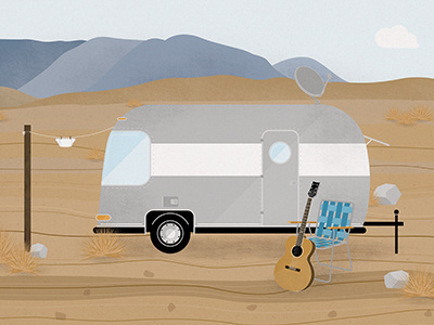 Marfa airstream cartoon desert guitar illustration laundry mountains trailer underwear