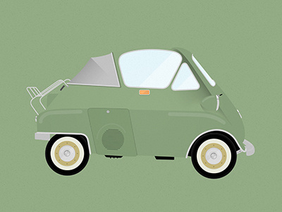 Micro Car 1956 bmw car convertible green illustration isetta microcar retro vehicle vintage