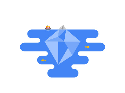 tiny boat, big 'berg boat fish iceberg icon illustration journey ocean sea voyage water
