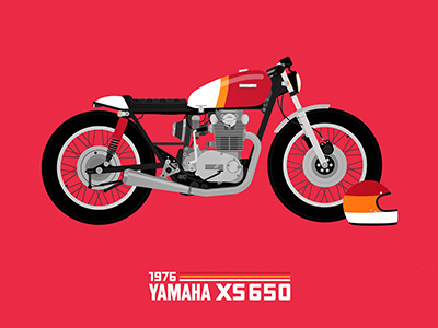XS650 bike cafe racer custom helmet illustration moto motorbike motorcycle vehicle wheels yamaha