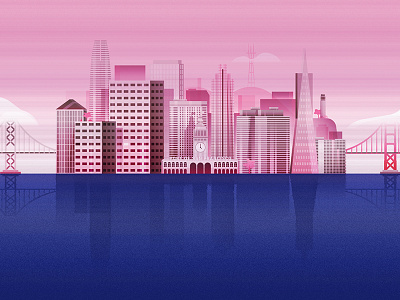 San Francisco en rosado bay buildings city cityscape illustration reflections san francisco