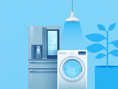 smart appliances appliance assistant blue google illustration lamp laundry plant refrigerator washer