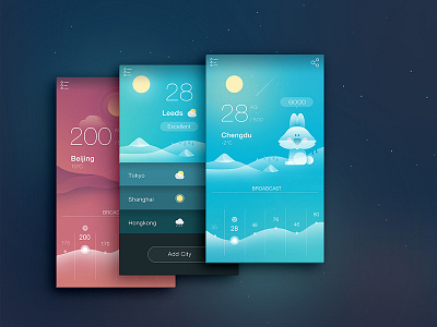 Air Quality app blue character mobile moon night rabbit snow ui ux weather winter