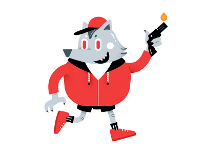 the wolf with a gun animal cap evil fire grey gun illustration jumper red robber sneaker wolf