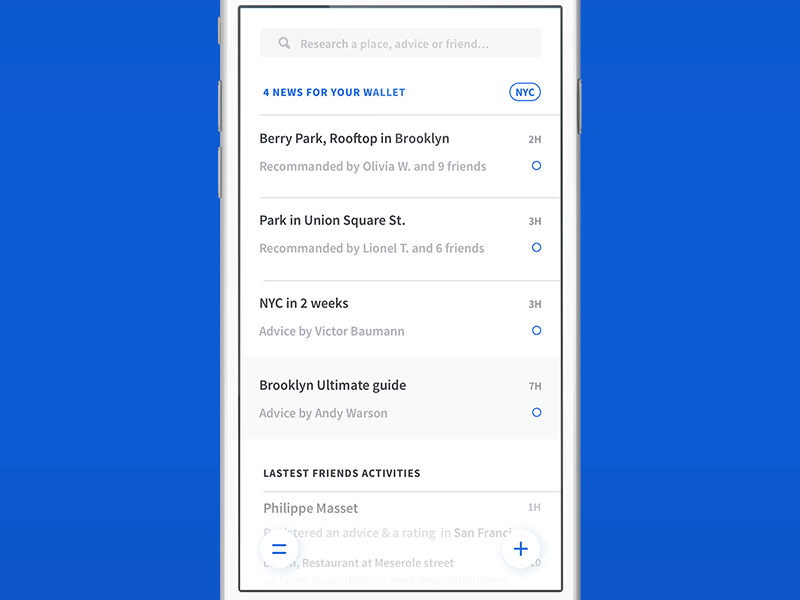 Feed ui design news list activities minimalist feed