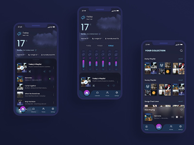 Weather and Music app app design ui
