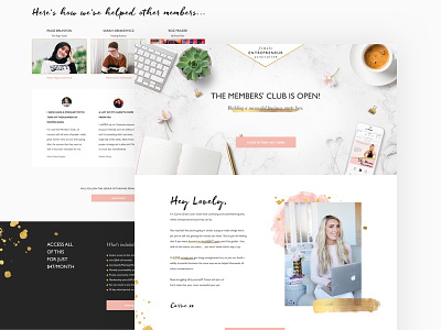 Female Entrepreneur Association Landing Page black feminine gold homepage landing page minimal pink sparkle typography ui ux