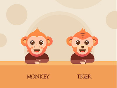 monkey and tiger design icon illustration