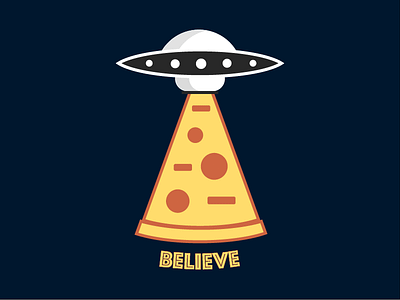 I Believe In 30 Minute Delivery aliens pepperoni pizza space ufos