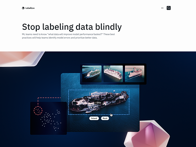 Stop labeling data blindly 3d ai blog blog design blog post clean data editorial illustration labeling data landing machine learning ui web