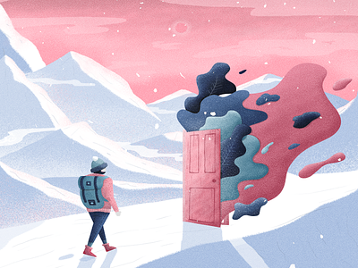 Open The Doors Of The New Year door illustration mountains pastel smashing smashing magazine snow wallpaper winter