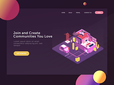 Communities Landing Page building illustration isometric landing landing page ui ux web