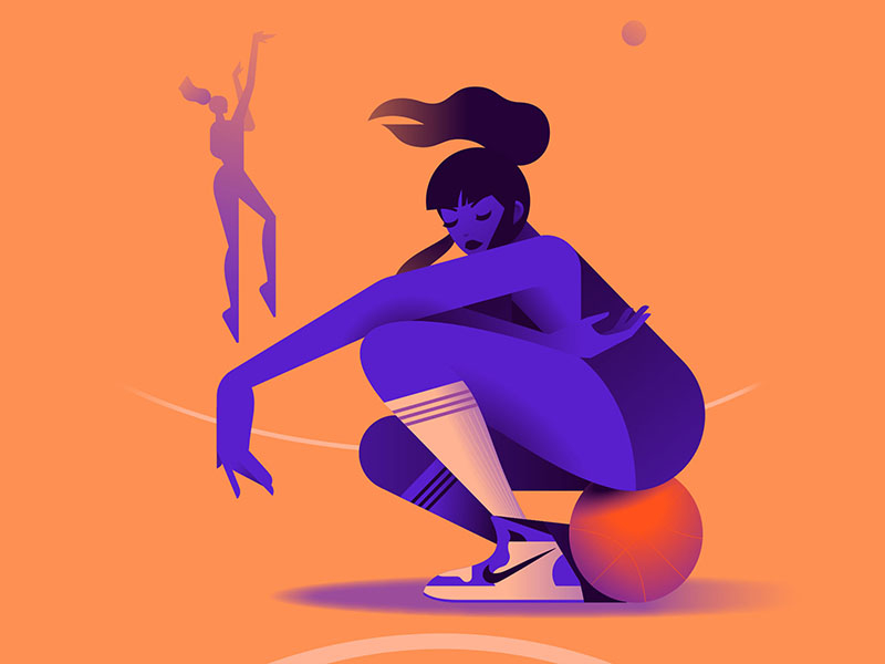 Rucker Park - 6 pm basketball character colors flat illustration minimal minimalist playground sneakers streetball woman