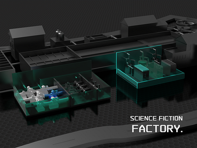 Science fiction factory 3d animation design illustration tob ui visualization