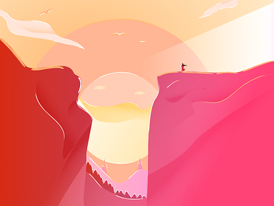 Landscape (Sunset) 2d art cherry clean doodle environment glossy gradient color illustration mountain painting scalable scenery sunset vector