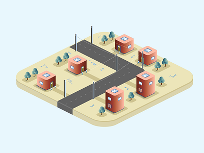 Settlement 3d clean construction desert estate house illustration isometric illustration landscape layout neat plan street top vector