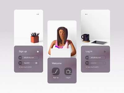 Signup/Login UI 3d art app blur clean design flat header illustration icon interaction design minimal mobile app design ui ux