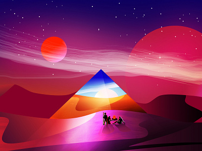 Timescape 2d art ancient egypt campfire cherry clean doodle environment futuristic glossy gradient color illustration mars night painting planetary portal proposal scalable scenery vector