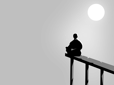 Inner Peace 🙏🏻 clean doodle edge illustration light meditation monotone moon negative space shadow sitting on a ledge vector web yoga
