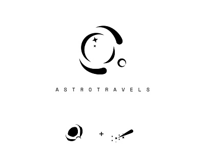 Travel logo asteroid astronaut branding clean doodle graphic design logo negative space rocket space stroke travel vector