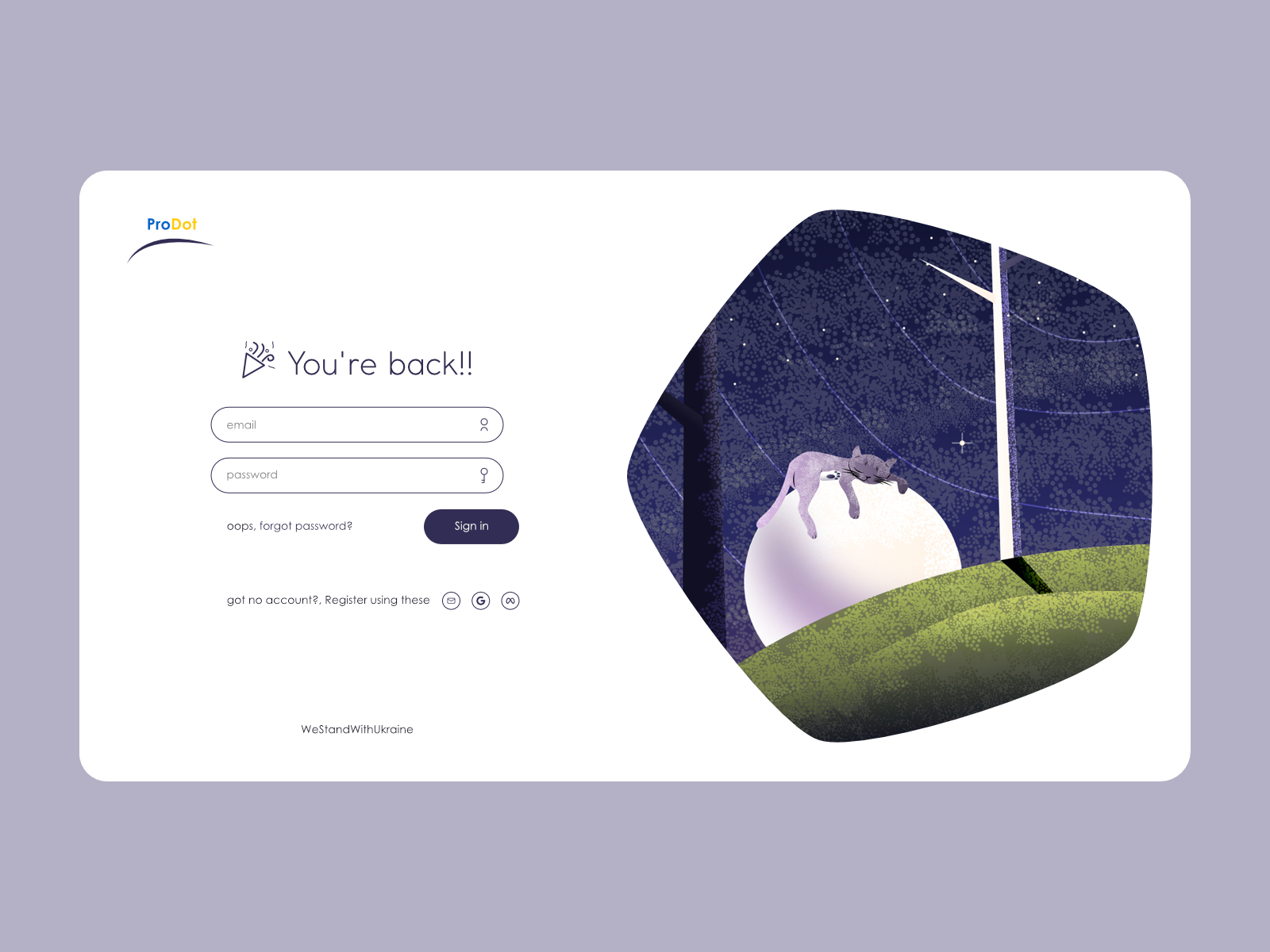 Login page ️ 2d cat clean copy copywriting doodle grainy illustration login moon night sky noise signin signup texture ui form ux writing vector webdesign welcome