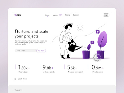 🧑‍🌾SaaS Hero + landing💜 3d art 3d illustration agriculture blur button clean copy copywriting doodle garden infographics landing page paas plant product page render saas typeface typography ux writing