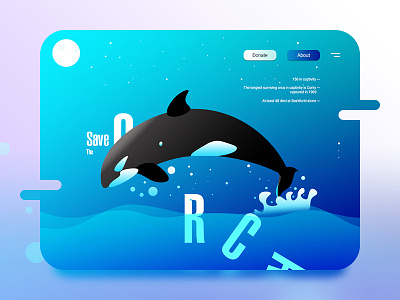 Save the Orca! awareness clean donate illustration landing page orca sea user interface ux vector web world