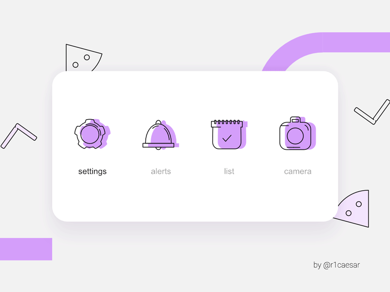 Notification icons animation design flat grey interaction line motion purple vector