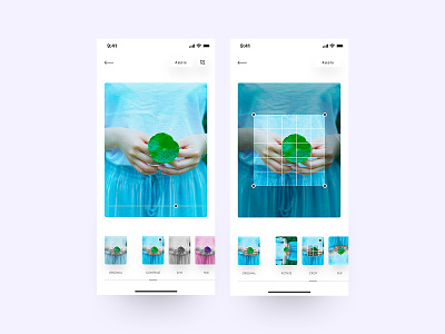Photo Sharing App - cont'd app branding clean composition crop figma figmaafrica filter icon interaction design ios iphonex layout minimal mobile photo photography typography ui ux