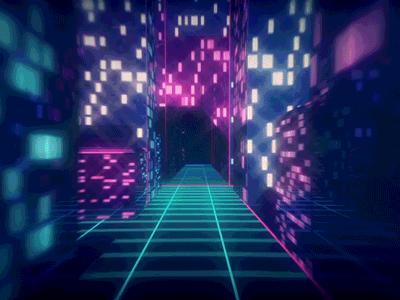 12. Neon City 3d buildings city glow grid line loop neon night retro windows