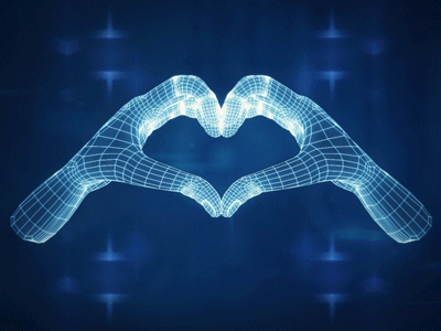 21. Heart Hands blue digital gesture gif glow grid hands heart hud neon retro wireframe