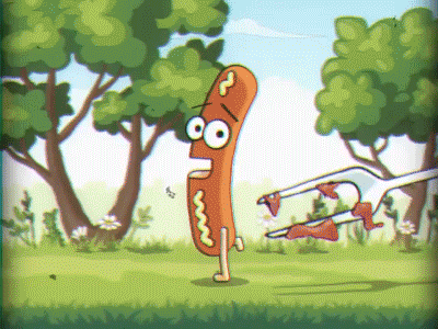 Hungry 2d 30s aftereffects bbq boss chase cuphead eat food fork gif grill hotdog loop run sausage
