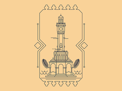Izmir Clock Tower card city illustration cityscape clock tower graphic graphic design illustration izmir line art line artwork lines linework municipality symmetrical turkey vector vectorart
