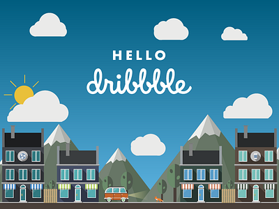 Hello Dribbble! city debut hello illustration landscape