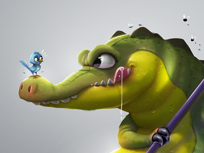 Crocodile bird cartoon character crocodile game green illustration samuelsuarez