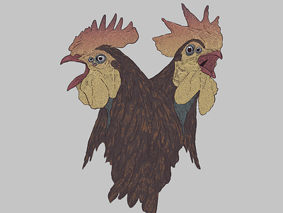 Two Hens Are Better Than One chicken colors digital art illustration