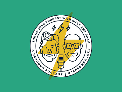 No Joke Podcast Badge Art badge branding icon illustration lightning logo microphone podcast typography vector