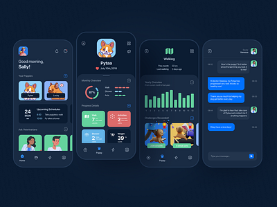 Pet Tracking App - Dark Mode app cat clean cute dark dark mode dashboard dog ideas inspire layout mobile mobile app pet pet tracking shots tracking ui ux