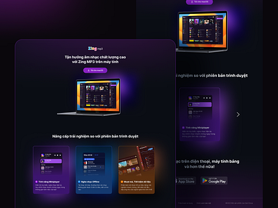 Zing MP3 Landing Page app clean creative dark graphic inspire landing page layout listen minimalist music ui ux web website