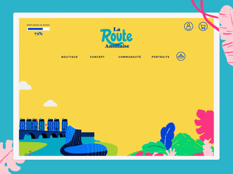 La Route Antillaise animation banana bordeaux branding caribbean deborahdoquin design ecommerce exotic illustration martinique merchant motion design sail tropical typography