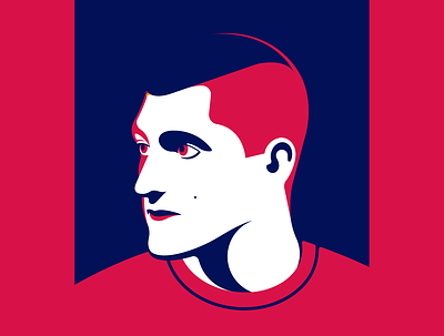 Verratti ⚽️ blue champion character color design face flat football france icon illustration italy logo modern portrait psg red stadium vector vector art