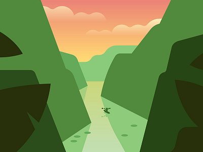 Canoe in Wilderness color green hills icon illustration lagoon leaf orange pink river south africa sunset